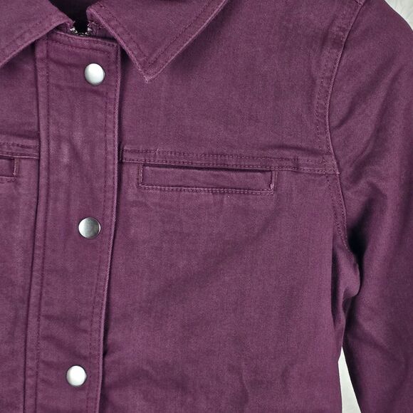 Universal Standard Women’s Plum Cotton-Blend Utility Jean Jacket 4XS Snap Front - Picture 4 of 11